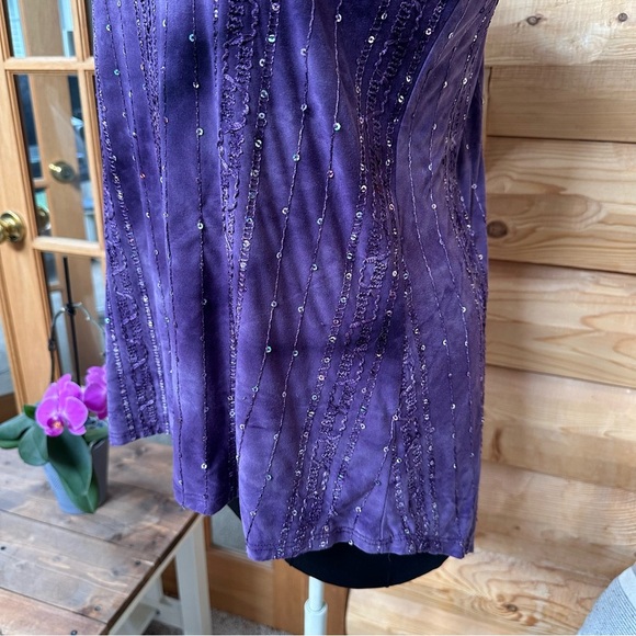 DRESSBARN Purple Summer High Low Sleeveless Sequin Embellished V-Neck Tank Sz L - Picture 7 of 15